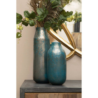 Blue Speckled Glass Large Vase