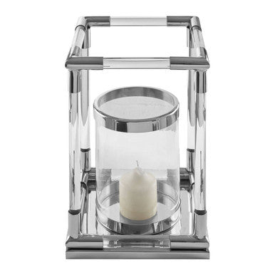 Small Candle Holder in Silver Finish and Acrylic