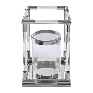 Small Candle Holder in Silver Finish and Acrylic