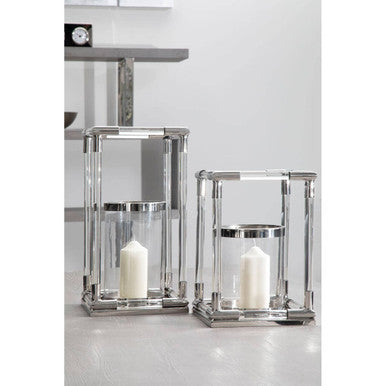 Small Candle Holder in Silver Finish and Acrylic