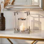 Small Candle Holder in Silver Finish and Acrylic
