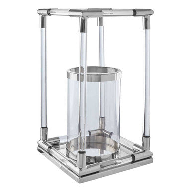 Large Candle Holder in Silver Finish and Acrylic