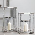 Large Candle Holder in Silver Finish and Acrylic