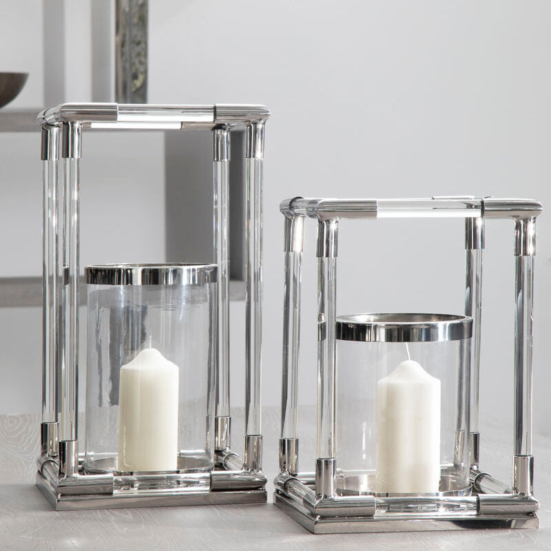 Large Candle Holder in Silver Finish and Acrylic