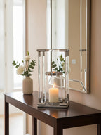 Large Candle Holder in Silver Finish and Acrylic