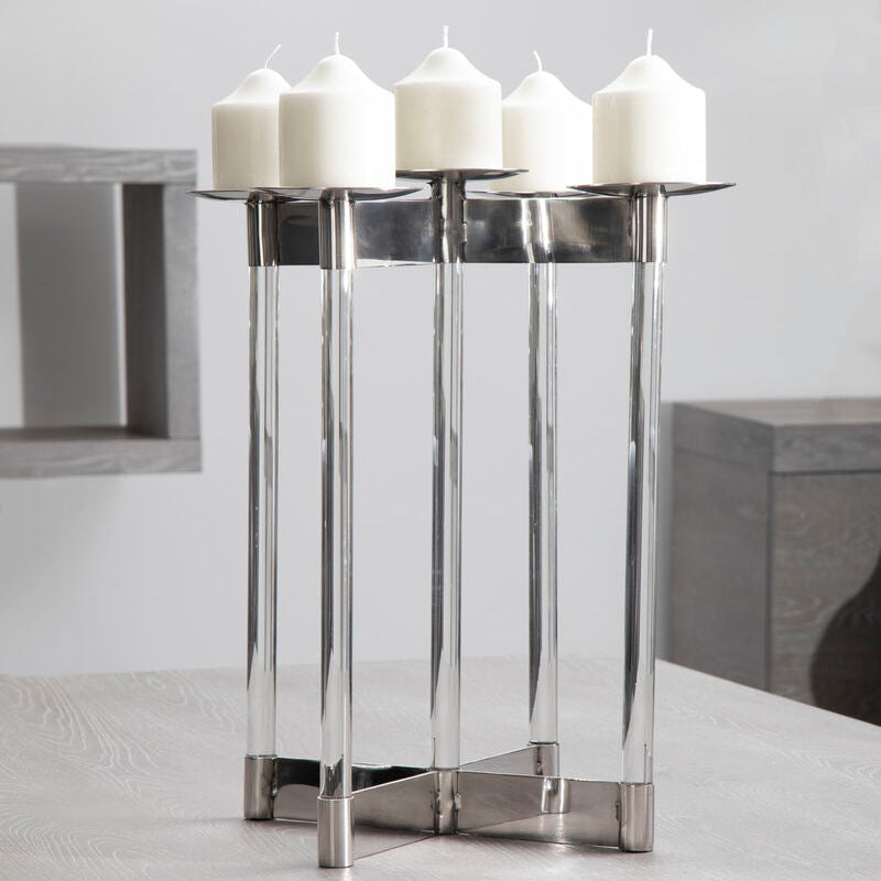 Silver Stainless Steel 5 Sconce Candelabra