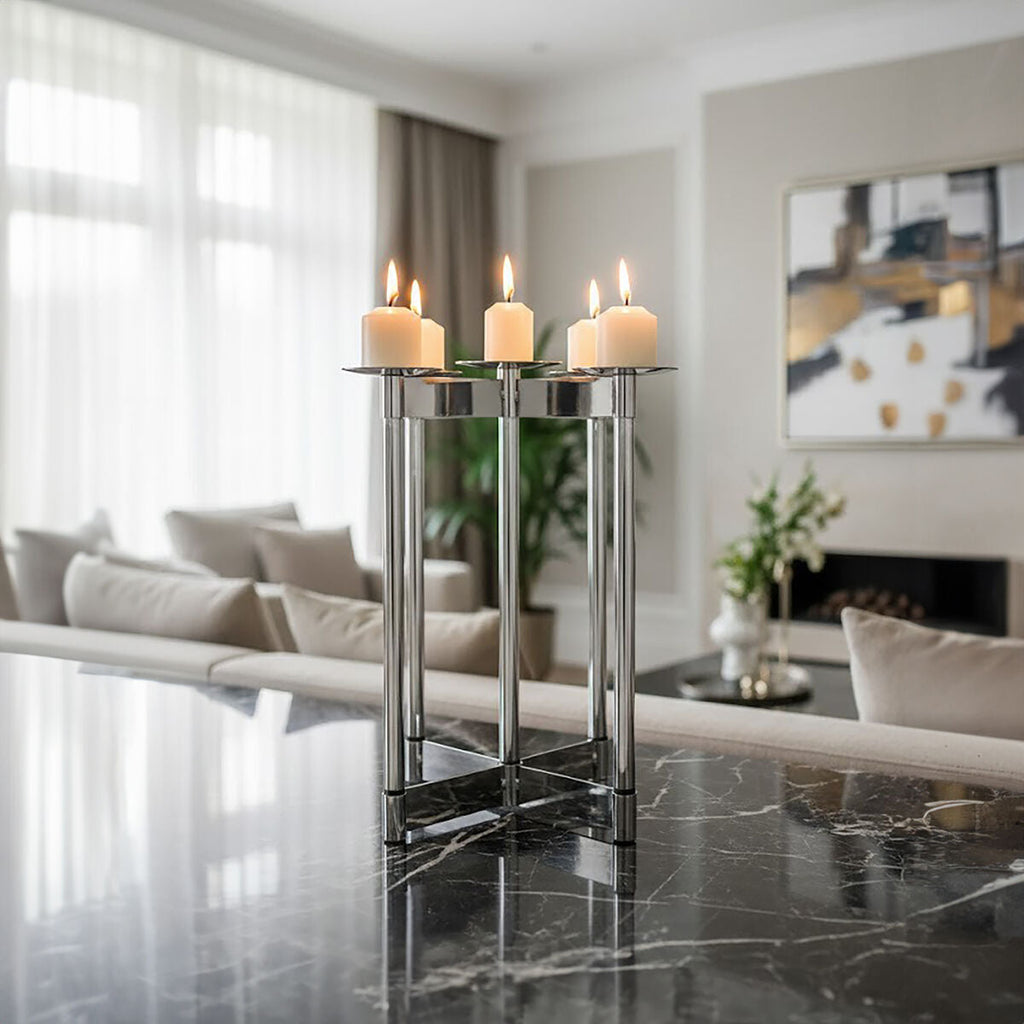 Silver Stainless Steel 5 Sconce Candelabra