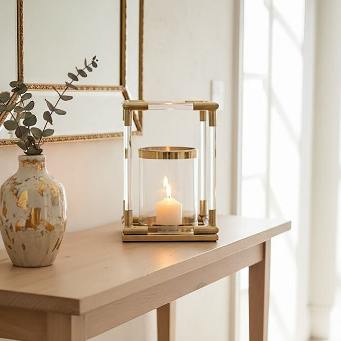 Small Candle Holder in Gold Finish and Acrylic
