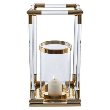 Large Candle Holder in Gold Finish and Acrylic