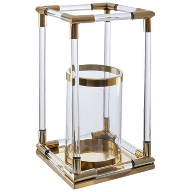 Large Candle Holder in Gold Finish and Acrylic