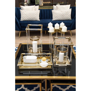 Large Candle Holder in Gold Finish and Acrylic
