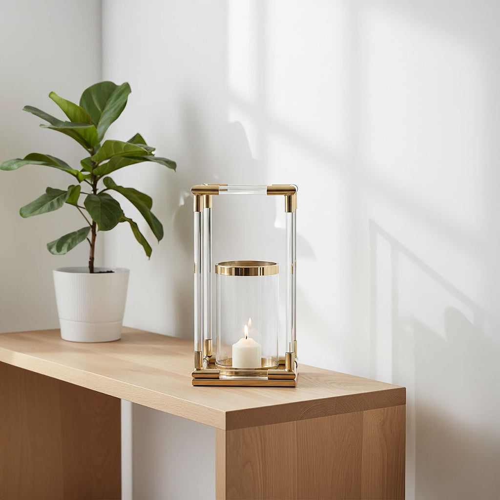 Large Candle Holder in Gold Finish and Acrylic