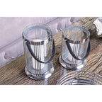 Large Silver Steel Glass Lantern