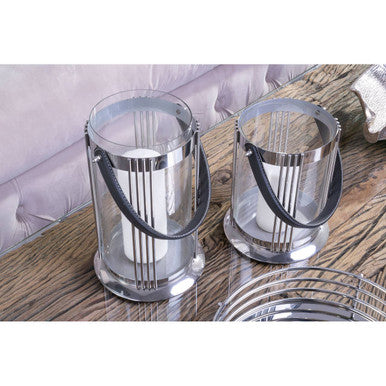 Large Silver Steel Glass Lantern