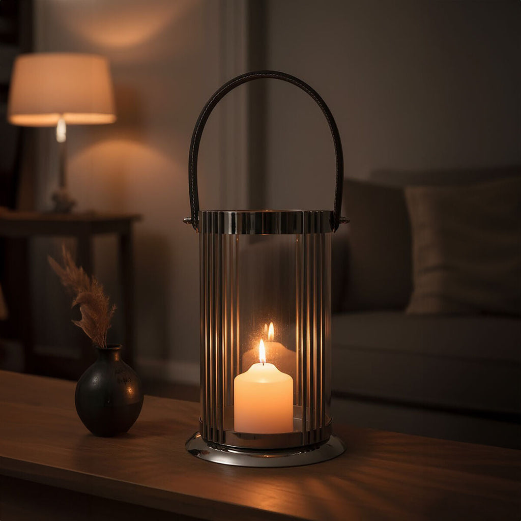Large Silver Steel Glass Lantern