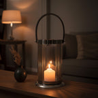 Large Silver Steel Glass Lantern