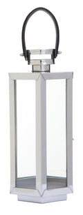 Small Silver Hexagonal Lantern with Hair on Leather Handle