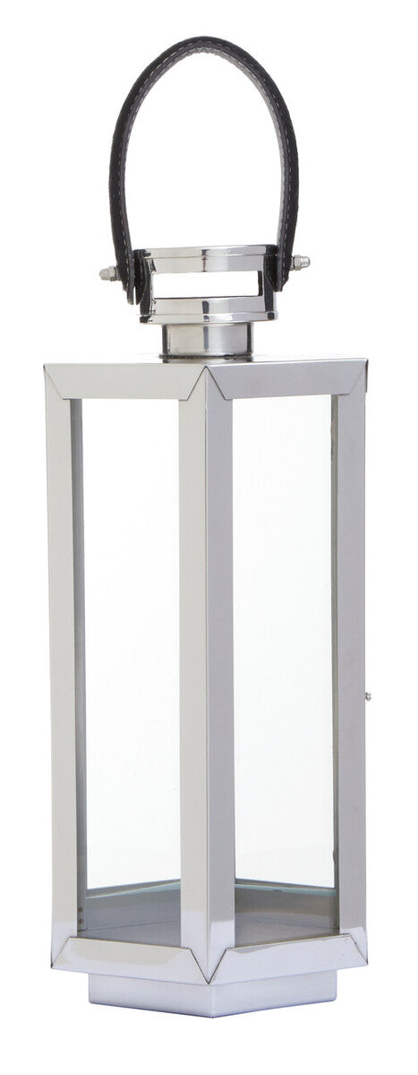 Small Silver Hexagonal Lantern with Hair on Leather Handle