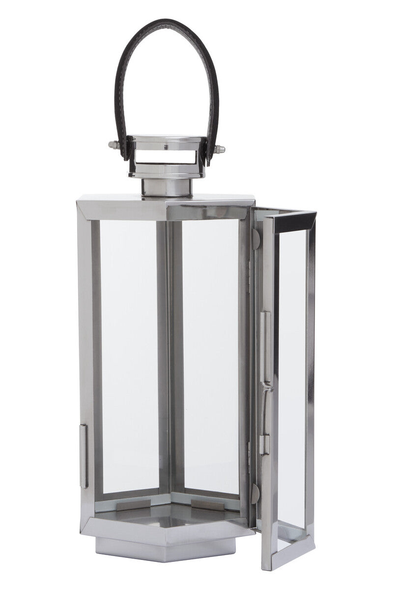 Small Silver Hexagonal Lantern with Hair on Leather Handle