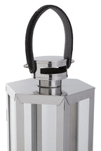 Small Silver Hexagonal Lantern with Hair on Leather Handle