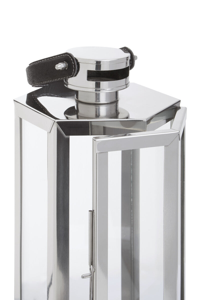 Small Silver Hexagonal Lantern with Hair on Leather Handle