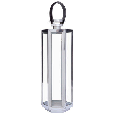 Medium Silver Hexagonal Lantern with Hair on Leather Handle