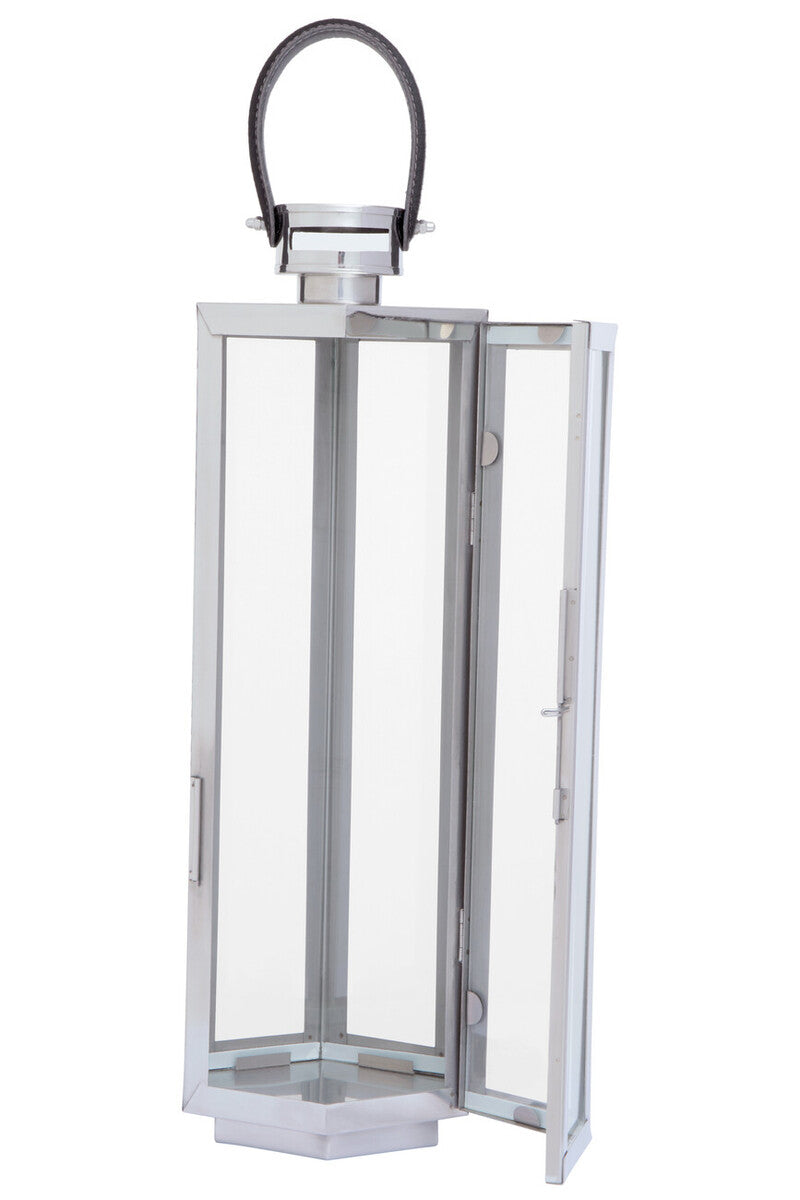 Medium Silver Hexagonal Lantern with Hair on Leather Handle