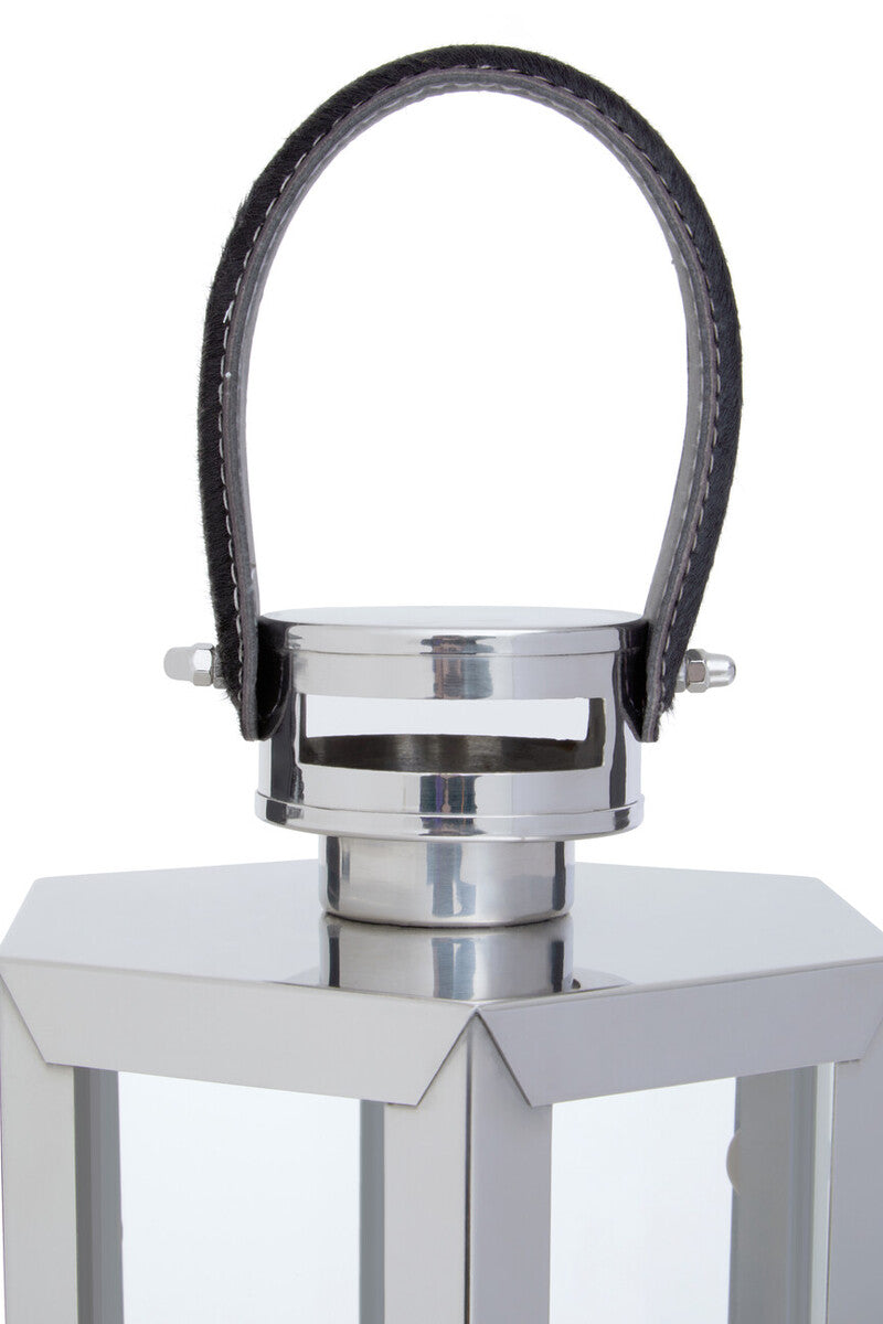 Medium Silver Hexagonal Lantern with Hair on Leather Handle