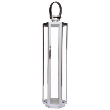 Large Silver Hexagonal Lantern with Hair on Leather Handle
