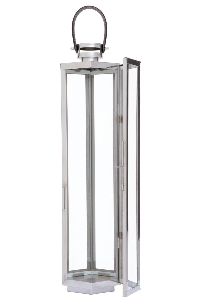 Large Silver Hexagonal Lantern with Hair on Leather Handle