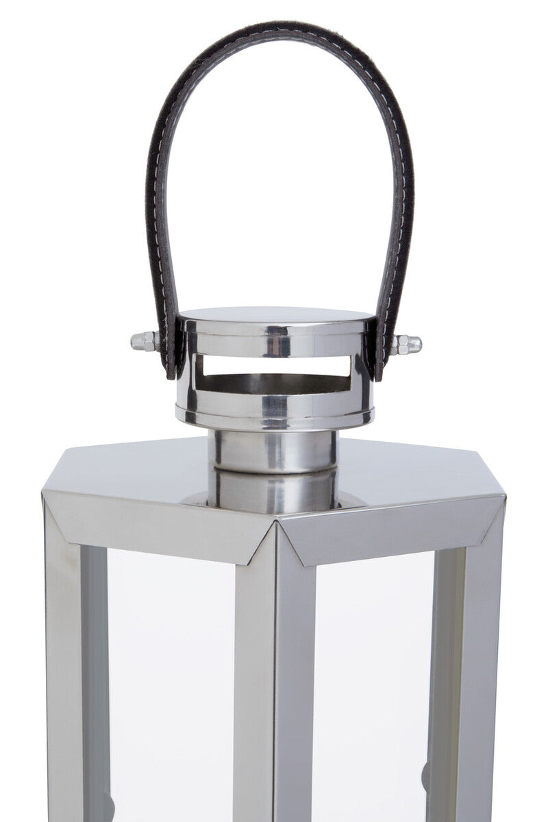 Large Silver Hexagonal Lantern with Hair on Leather Handle