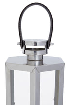 Large Silver Hexagonal Lantern with Hair on Leather Handle