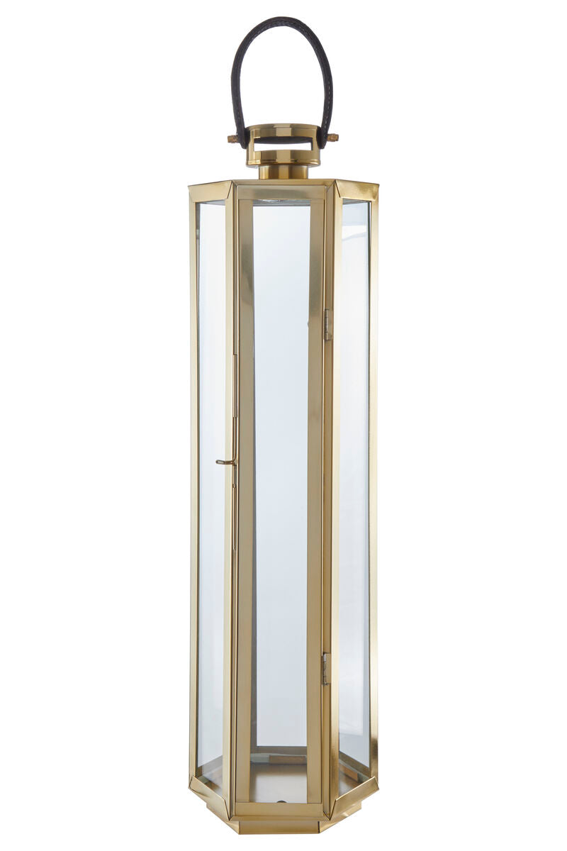 Large Gold Finish Lantern with Hair on Leather Handle