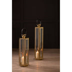 Large Gold Finish Lantern with Hair on Leather Handle