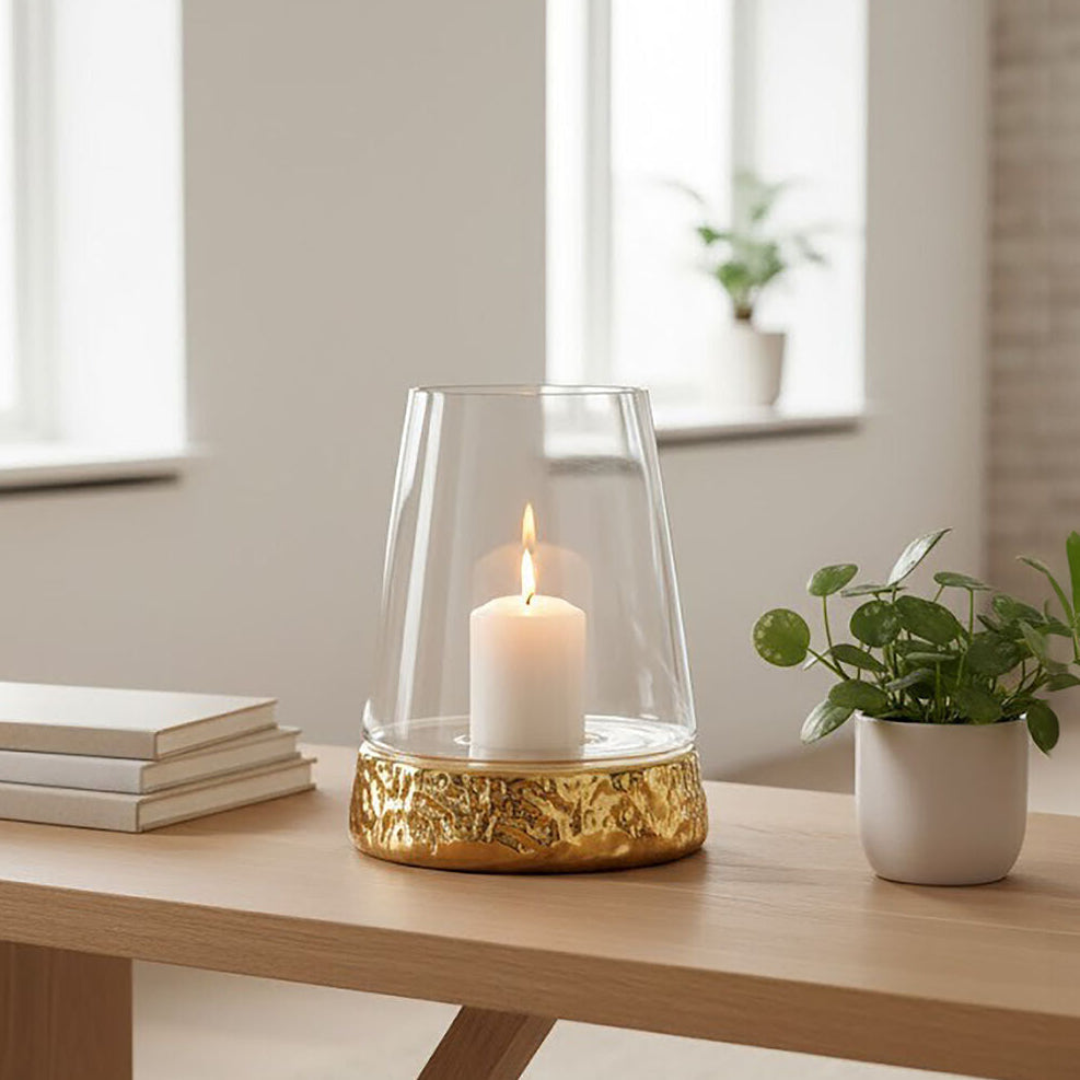 Large Hurricane Gold Candle Holder