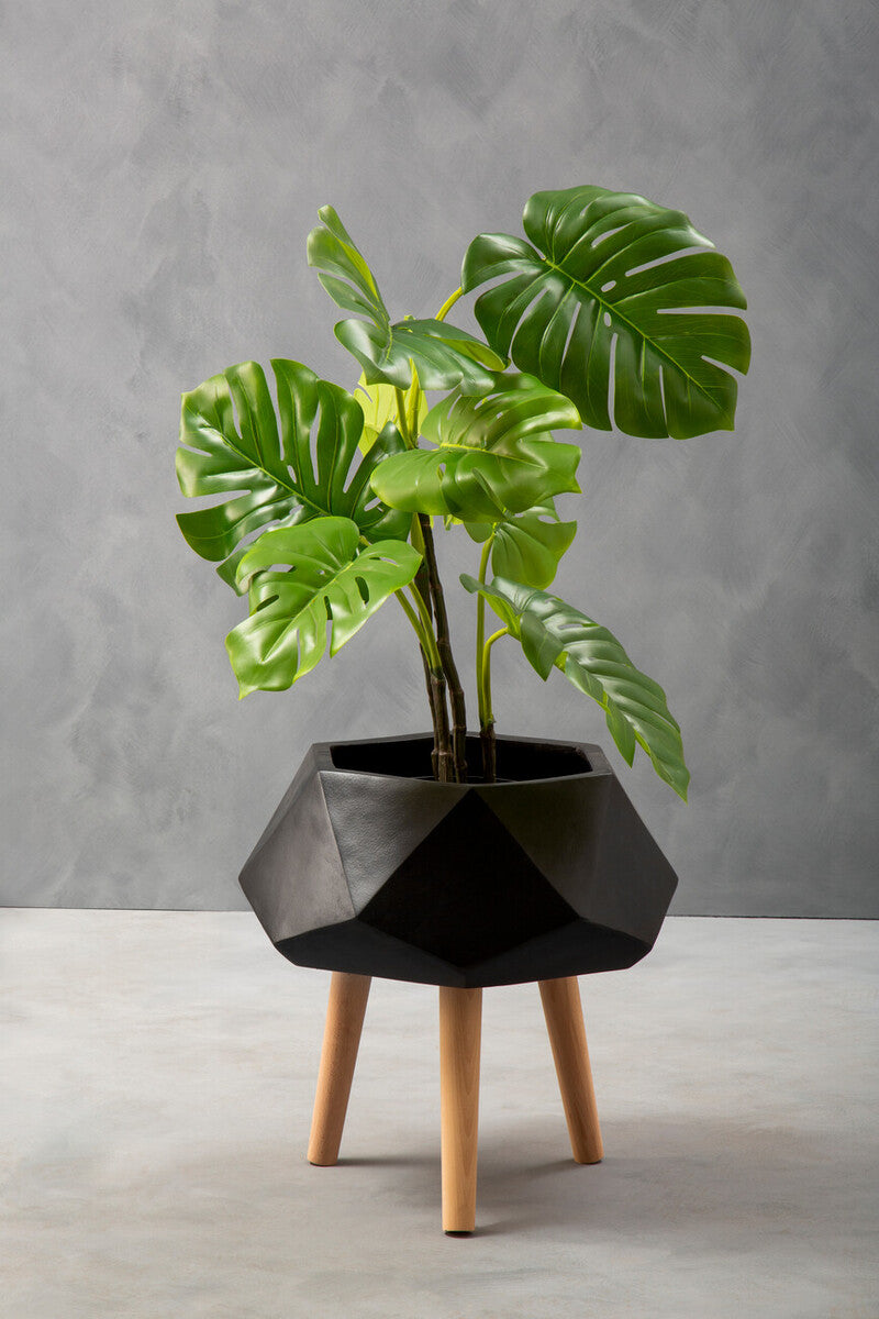 Small Black Geometric Planter with Legs