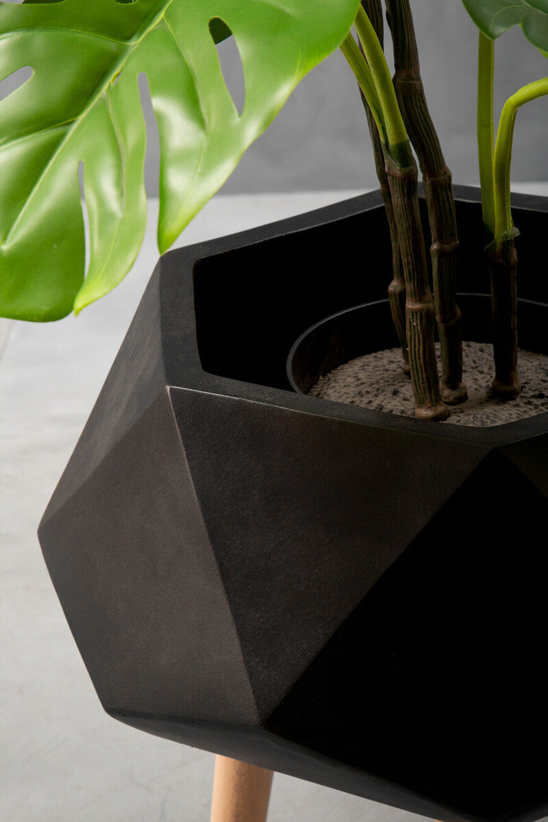 Small Black Geometric Planter with Legs