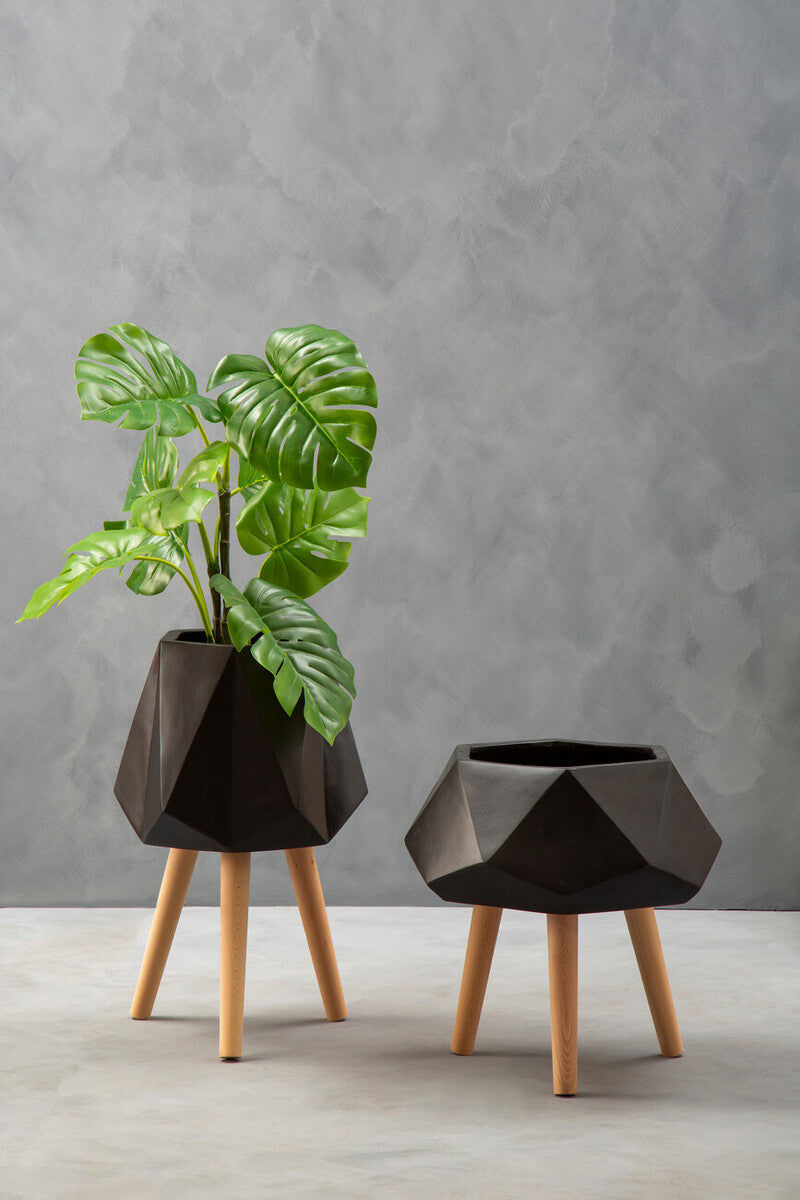 Small Black Geometric Planter with Legs