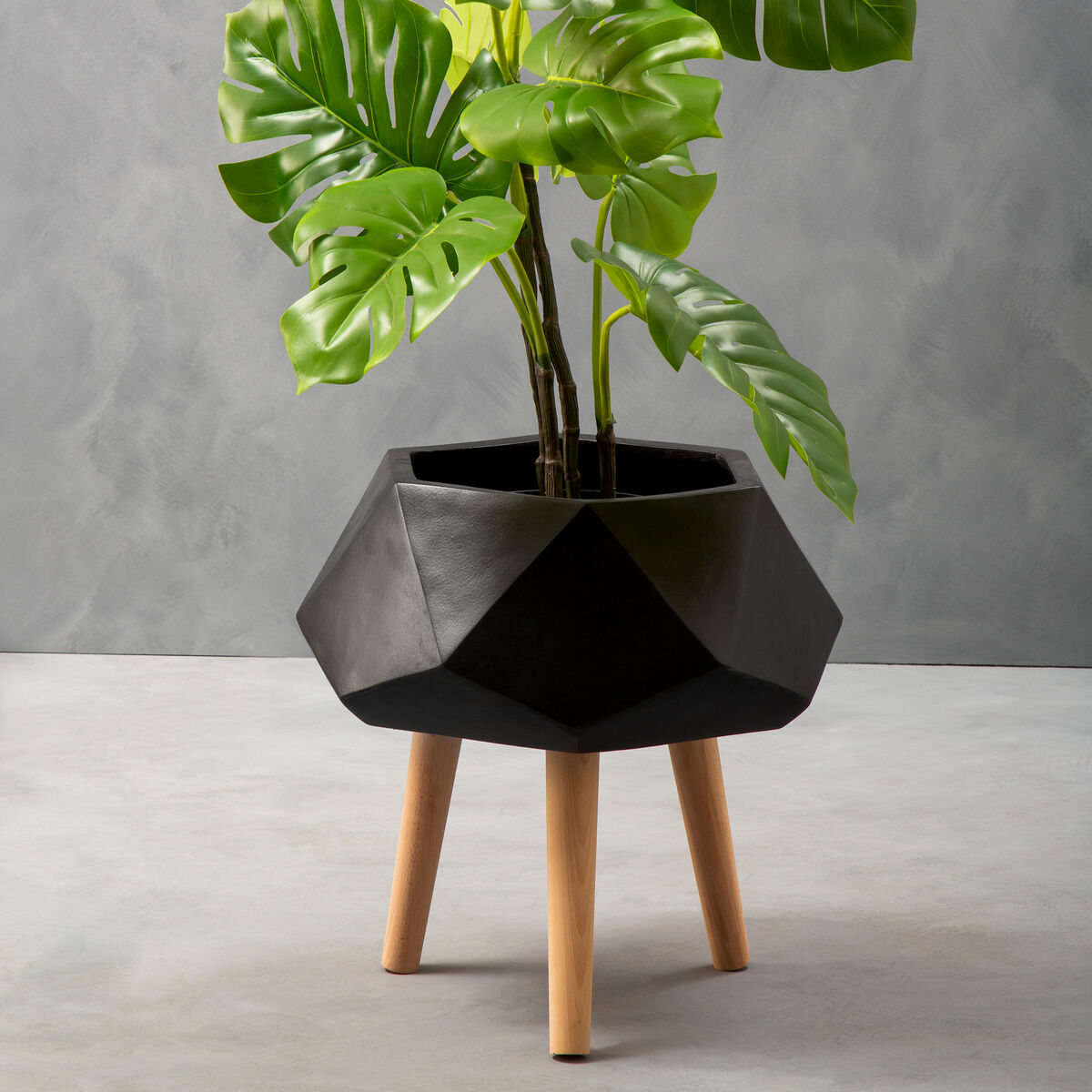Small Black Geometric Planter with Legs