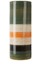 Large Green and Orange Stripe Ceramic Vase