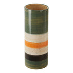 Large Green and Orange Stripe Ceramic Vase
