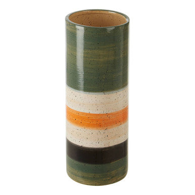 Large Green and Orange Stripe Ceramic Vase