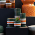 Large Green and Orange Stripe Ceramic Vase