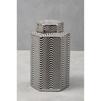 Hexagonal Silver Rim Small Ceramic Jar