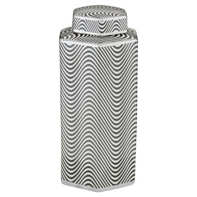 Hexagonal Silver Rim Large Ceramic Jar