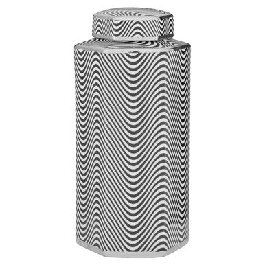 Hexagonal Silver Rim Large Ceramic Jar