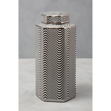 Hexagonal Silver Rim Large Ceramic Jar