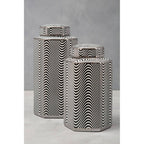 Hexagonal Silver Rim Large Ceramic Jar