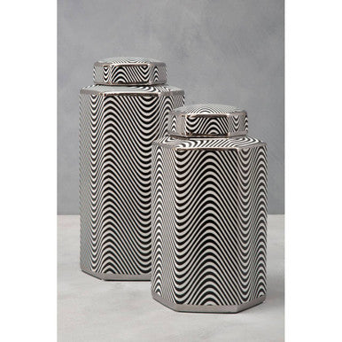 Hexagonal Silver Rim Large Ceramic Jar
