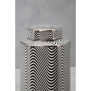 Hexagonal Silver Rim Large Ceramic Jar
